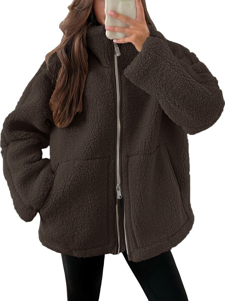 ASKSA Damen Teddy Fleece Jacke Warme Flanell Jacke Dicke Produktbild 