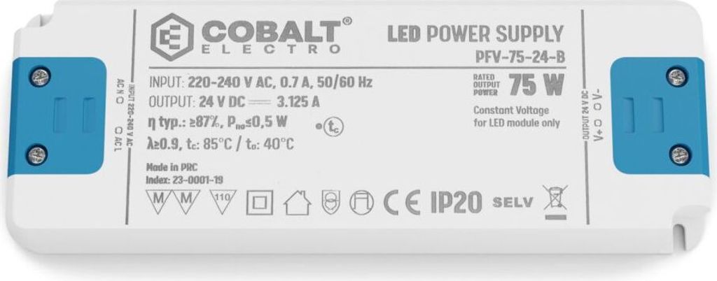 PFV Konstantspannungs-LED-Netzteil 75W, 24V | IP20 Schutzart | Kompakt, Effizient & Sicher, Trafo für LED-Beleuchtung