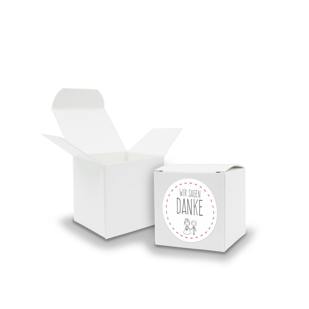 SET Wir sagen Danke (Motiv27) 24x Faltschachtel Würfel 5cm weiß + Sticker