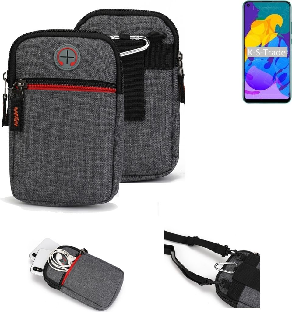 K-S-Trade Holster Gürteltasche kompatibel mit Huawei Honor Play 4T Handy Tasche Schutz Hülle grau Zusatzfächer 1x