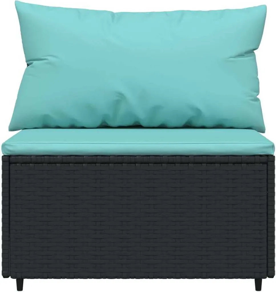 SYFAX™ Divano Centrale Giardino Polyrattan Nero con Cuscini - Offerta - 3