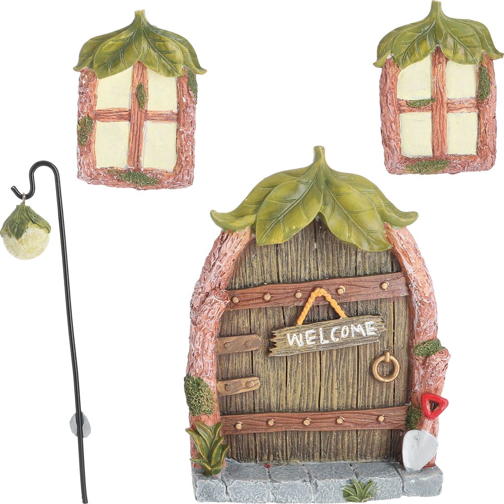 Feentür 'Welcome' 4teilig Polyresin bunt Türe 2 Fenster Produktbild 
