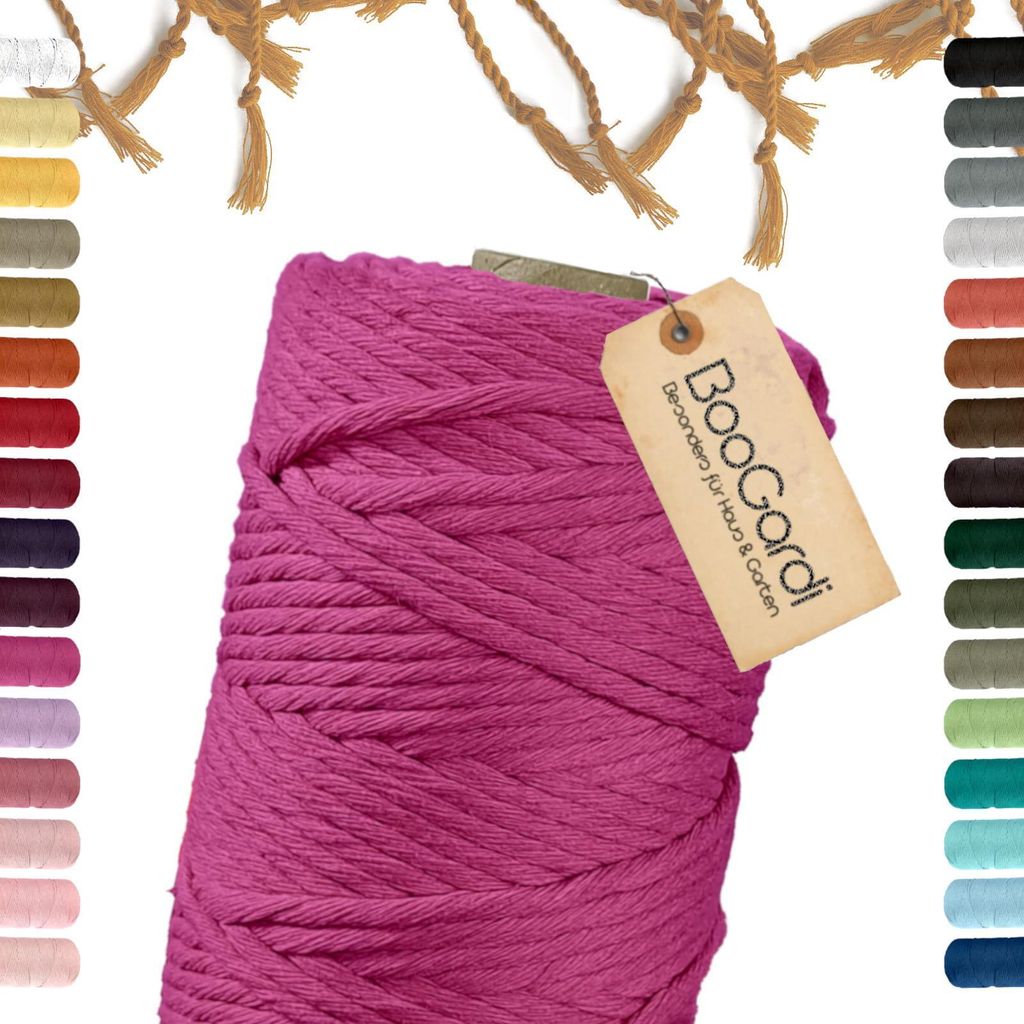 BOOGARDI Makramee Garn · Magenta 5mm x 100m · 3mm oder 5mm Wollgarn kreatives knüpfen weben Stricken DIY Boho Garn