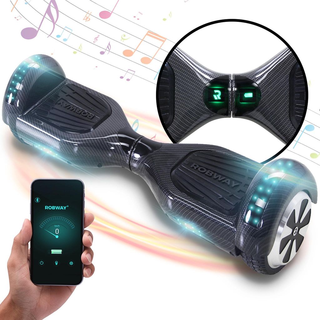 ROBWAY W1 Hoverboard | Elektroroller 700 Watt - 6,5 Zoll - 15 km/h - Bluetooth - LEDs - Soundeffekt - Smart Elektro Scooter - Jugendliche & Erwachsene