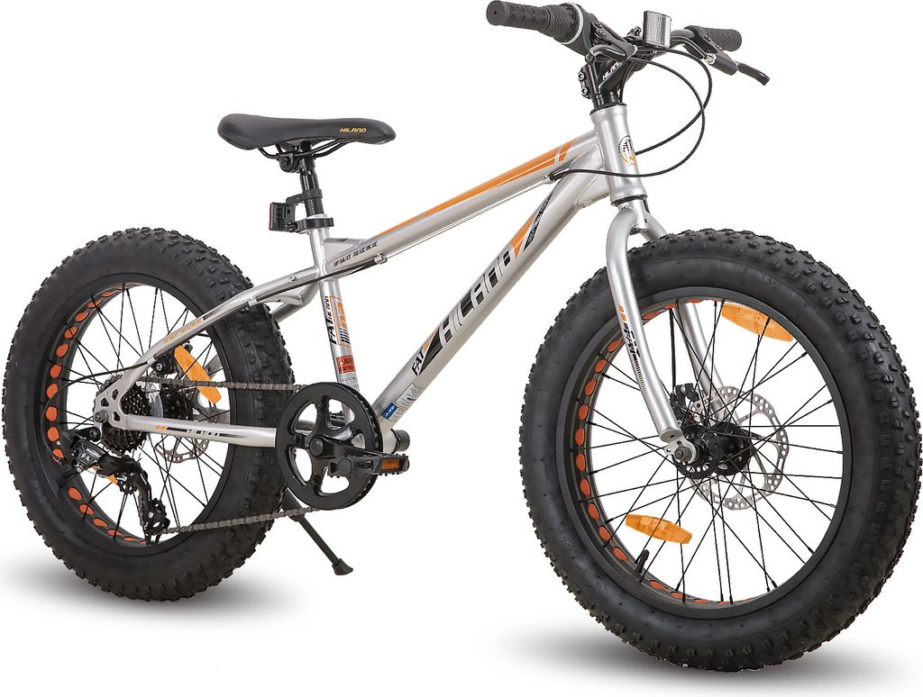 HILAND 20 Zoll Kinderfahrrad mit 4.0 Fat Tire, Shimano 7-Gang, Geeignet für Strand, Schnee, Kinder Mountainbike Jungen Mädchen, Silber