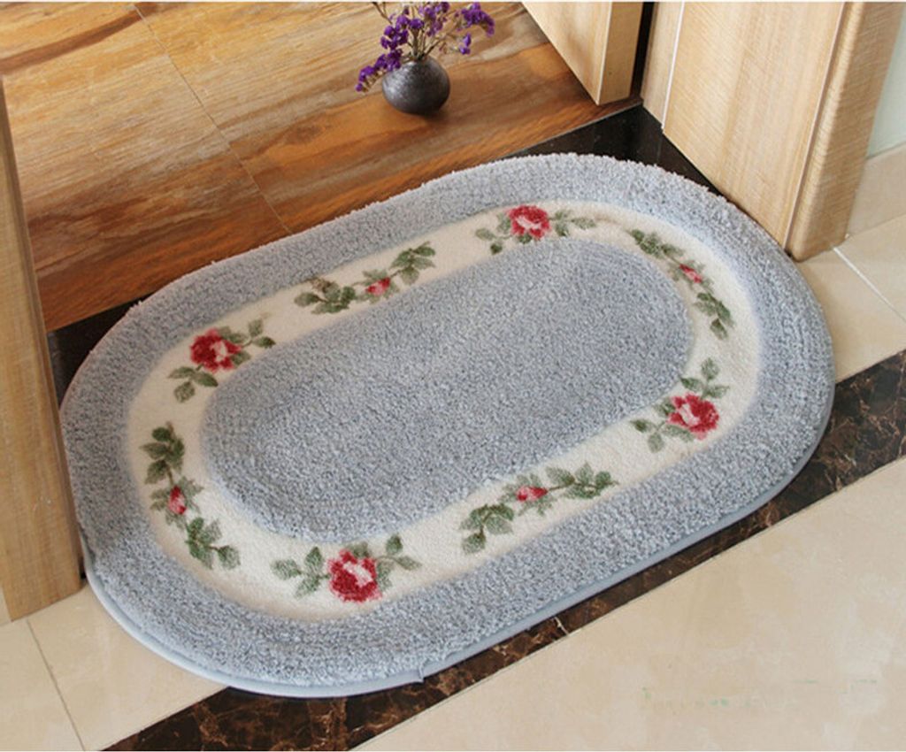 Chic Rose Flowers Oval geformte Badematte Bodenmatte für Heimteppich, Polyester, Blau, 40 × 60 cm