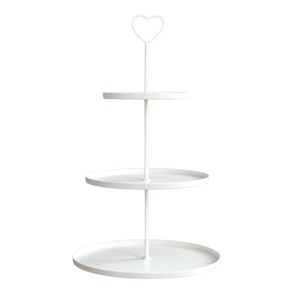 Etagere Paris weiß 48x30 rund Metall 3 Schichten 3-Stöckig Vintage Muffin Herz