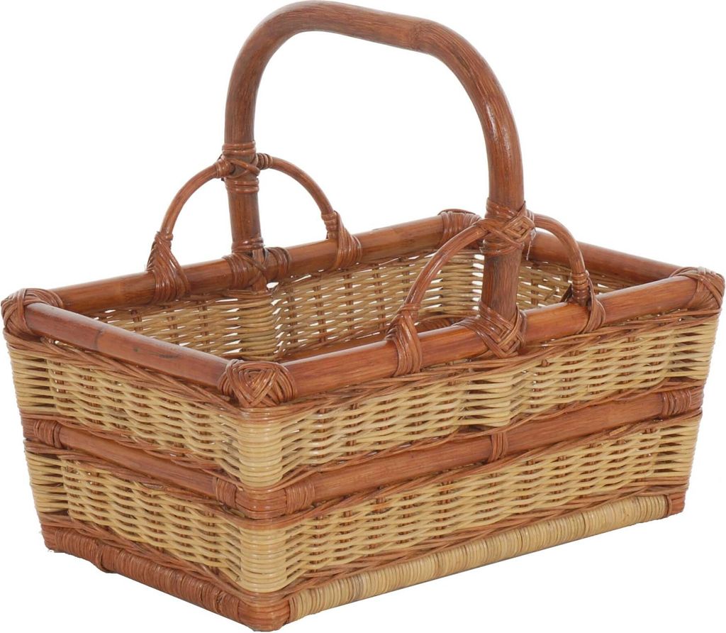 KRINES HOME Stabiler Tragekorb aus Rattan / Einkaufskorb mit Bügel / Korb zur Aufbewahrung (Zweifarbig)