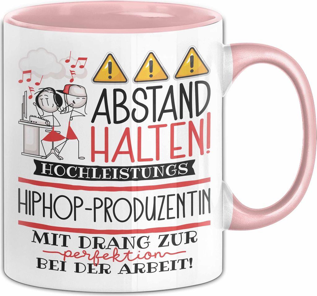 Hiphop-Produzentin Tasse Geschenk Lustig Abstand Halten Hochleistungs-Hiphop-Produzentin Mit Drang Zur Perfektion Bei Der Arbeit (Rosa)