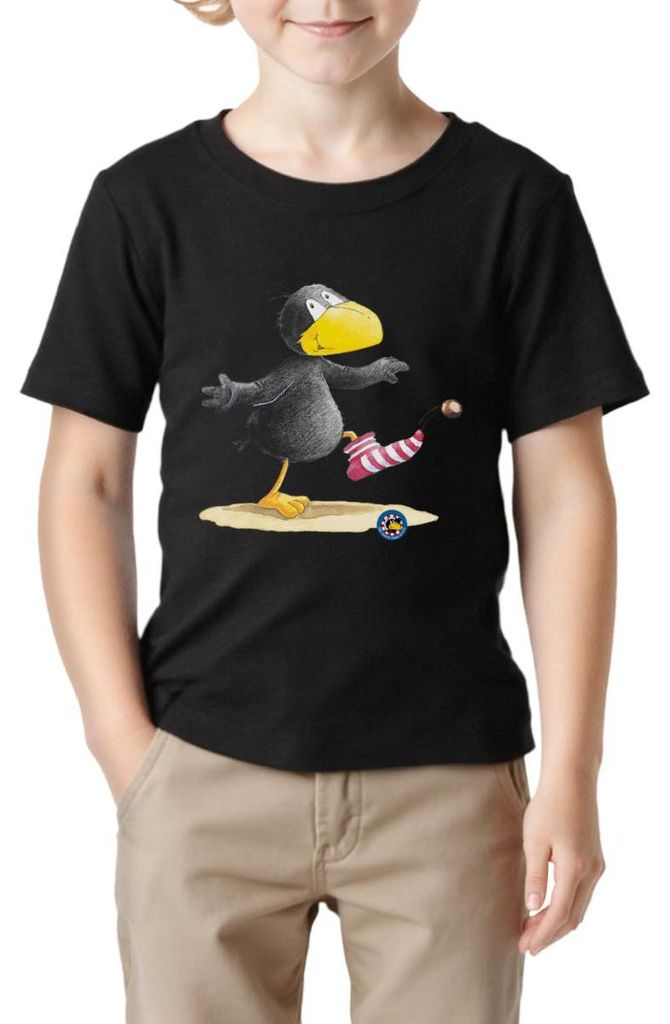 Spreadshirt Der kleine Rabe Socke Kastanie Kinder Basic T-Shirt, 98/104 (3-4 Jahre), Schwarz