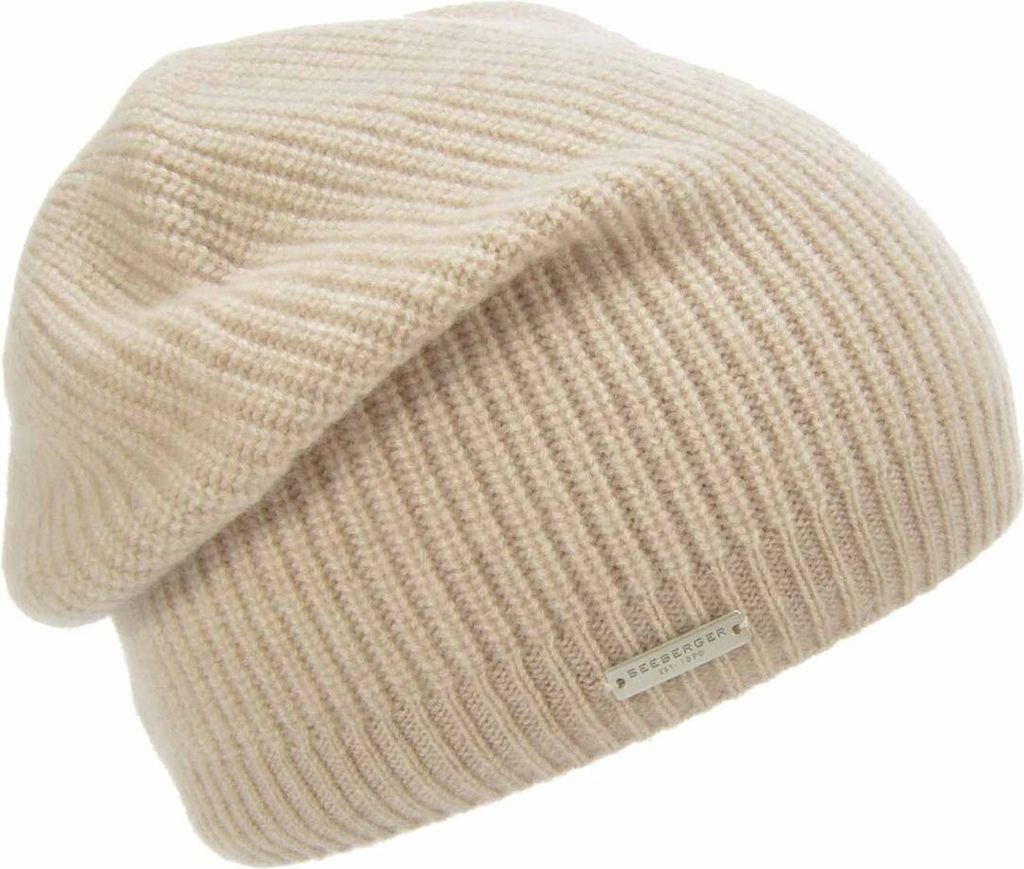 Seeberger Strickmütze-Beanie aus 100% Kaschmir im Rippmuster, beige, Gr. Einheitsgröße