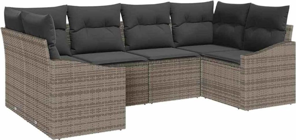 Sofa Set mit Kissen 6 pcs Grau Poly-Rattan