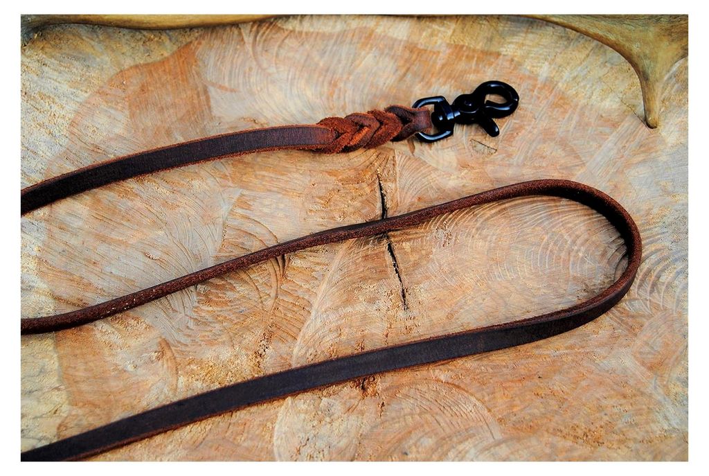 Lederleine geflochten Antik-Leder 10mm x 7m ohne Schlaufe Scheren-Karabiner Schleppleine Fährtenleine