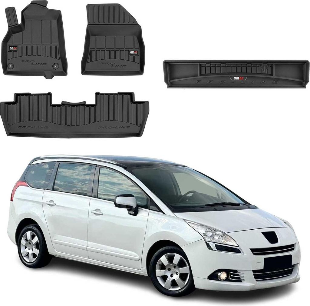 OMAC Fußmatten & Kofferraumwanne Set für Peugeot 5008 2009-2017 Schwarz Gummi 4x