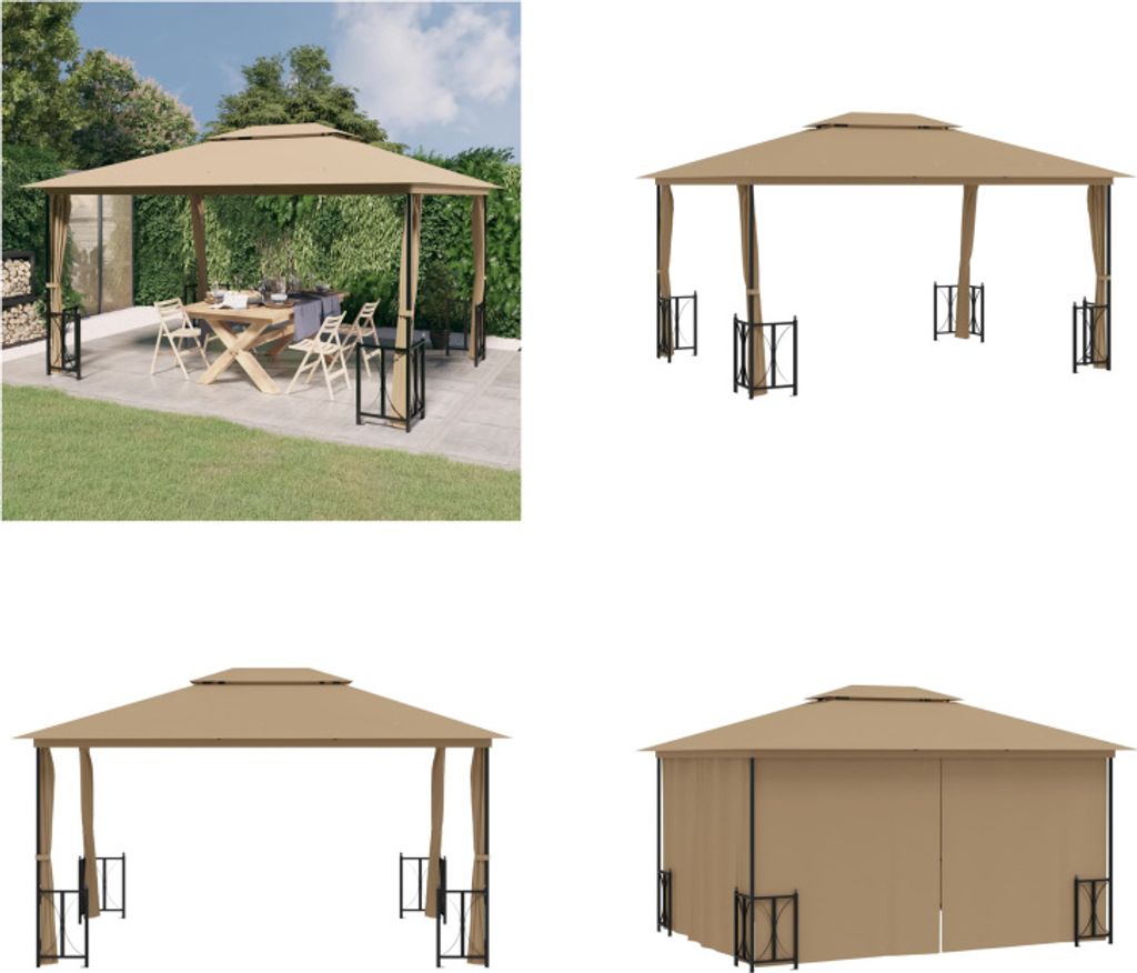 vidaXL Pavillon mit Seitenwänden & Doppeldach 3x4 m Taupe - Pavillon - Pavillons - Gartenpavillon - Festzelt