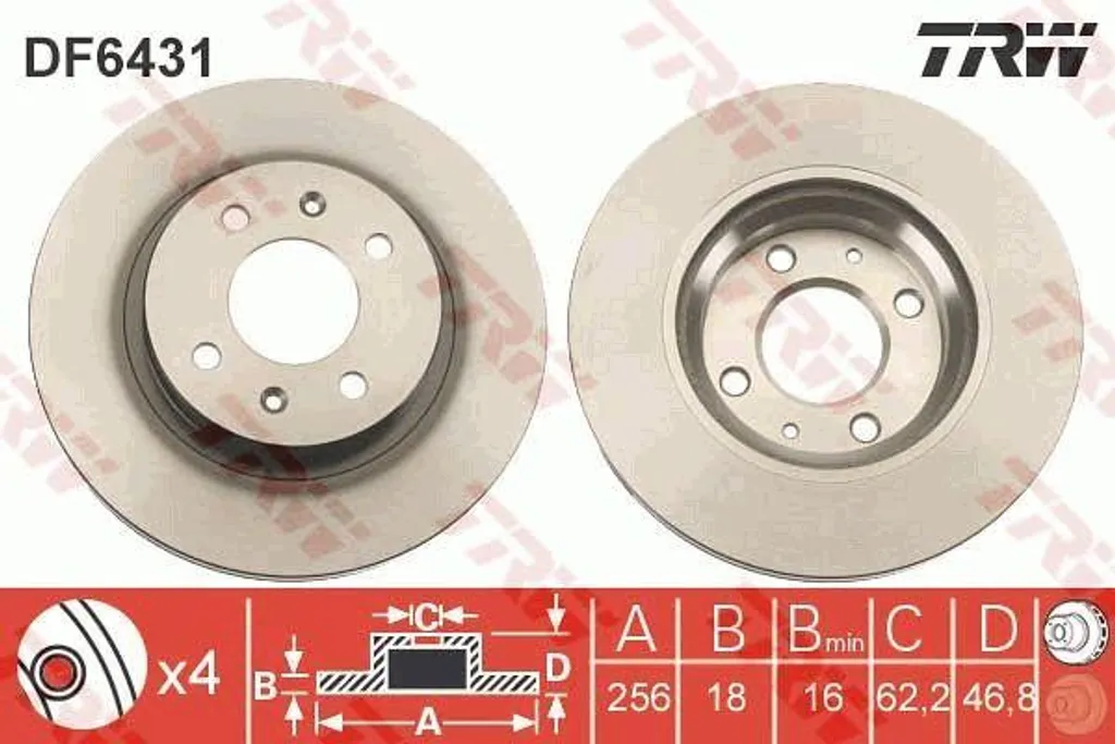 Disque de frein de remplacement i20 - TRW DF6431 sécurité OE 517121J500