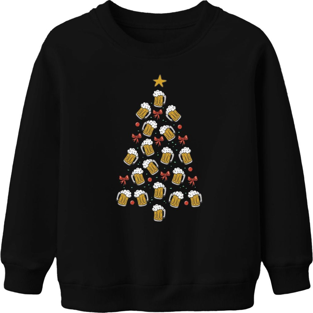 Bier Weihnachtsbaum Lustig - Weihnachten Weihnachtsgeschenk Christmas Uni Kinder Weihnachtspullover, Schwarz, 116