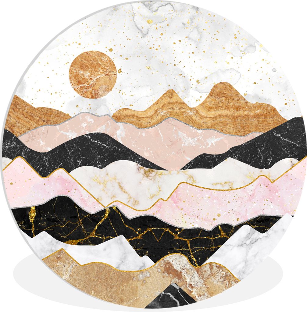 MuchoWow Rundes Wandbild - Runde Bilder Marmor - Pastell - Gold Ø 60 cm Kreis Wanddekoration Kunststoff - Wandkreis - Wandschmuck - Wand Kreis -...