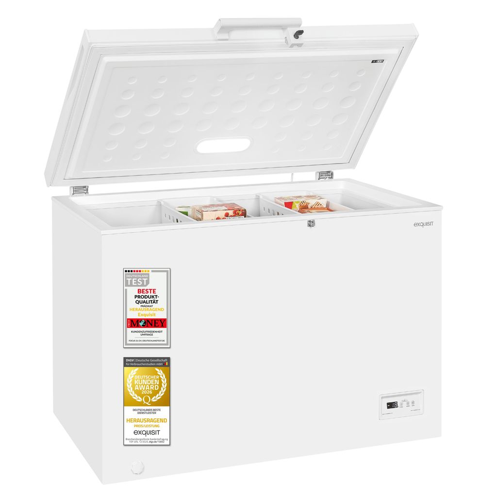 Exquisit Gefriertruhe 308 l | Energieklasse D | Schnellgefrieren | Kühlmodus | 36 Std. Lagerzeit | leise 41 dB | GT5320-HE-041D weiss | Weiß