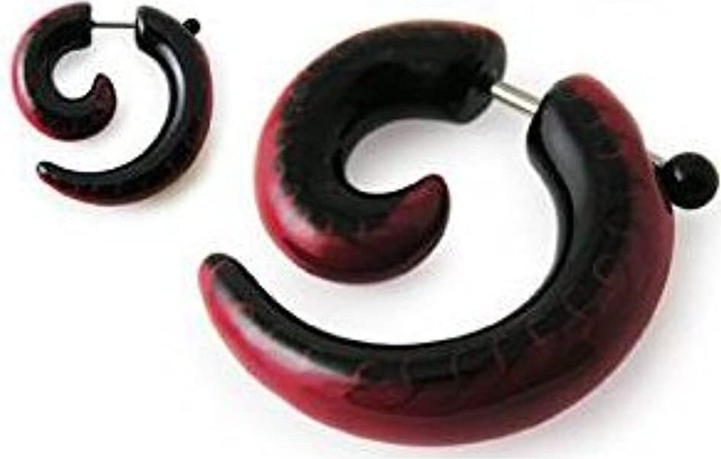 Fake Ohr Spirale Expander Acyl Rot und Schwarz Dehnung Piercing - ZER049 - 3.0 Millimeter