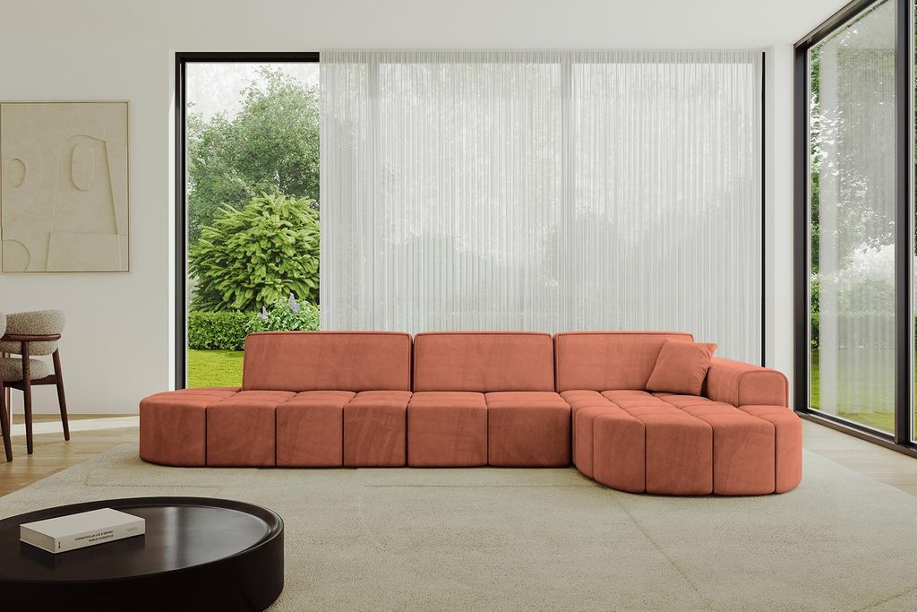 ALTDECOR Ecksofa in L-Form Livo-L2 - 337x173x79,5 Apricot - Corner Sofa Bett Eckcouch Couch Wohnlandschaft Cauchsofa