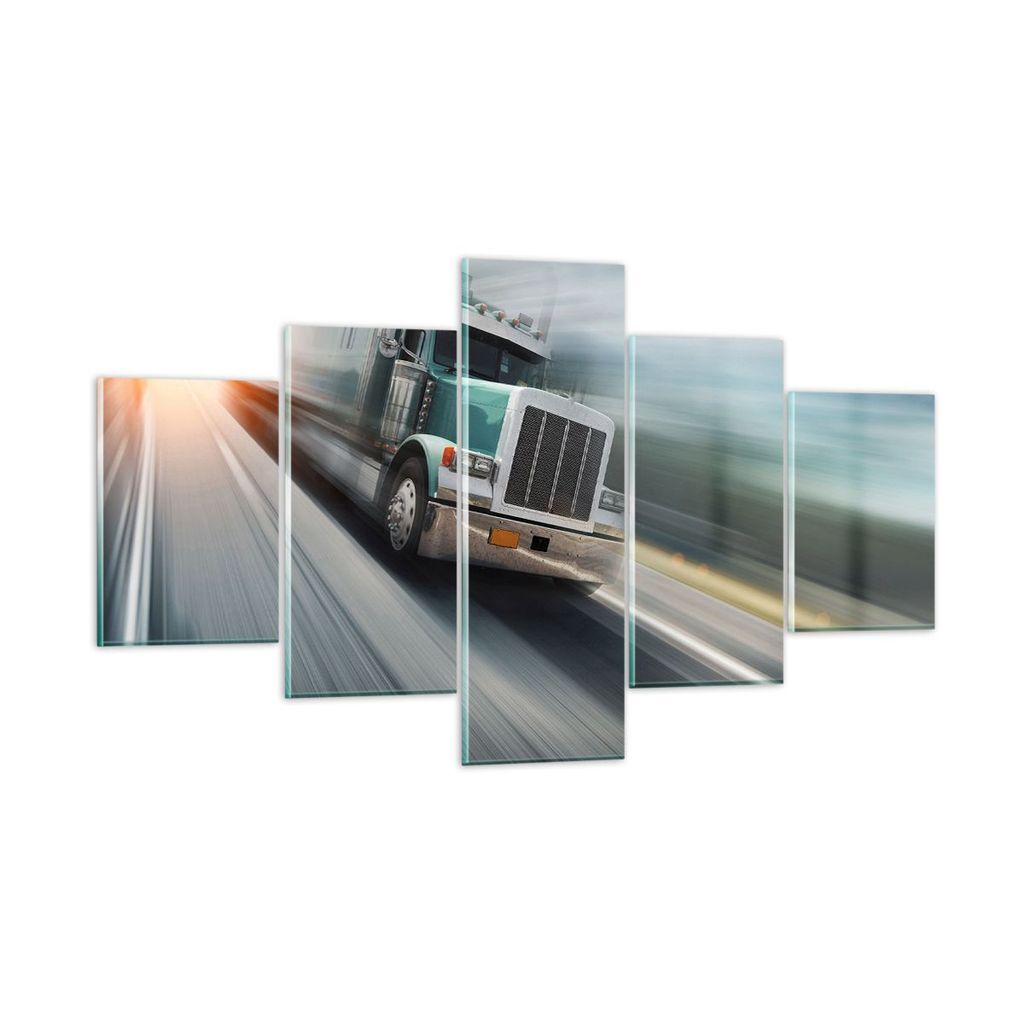 Bilder auf glas - LKW Straße schnell - 125x70cm - Glasbilder - Wandbilder - Kunstdruck - zum Aufhängen bereit - Wanddekoration aus Glas - Glas Bi...