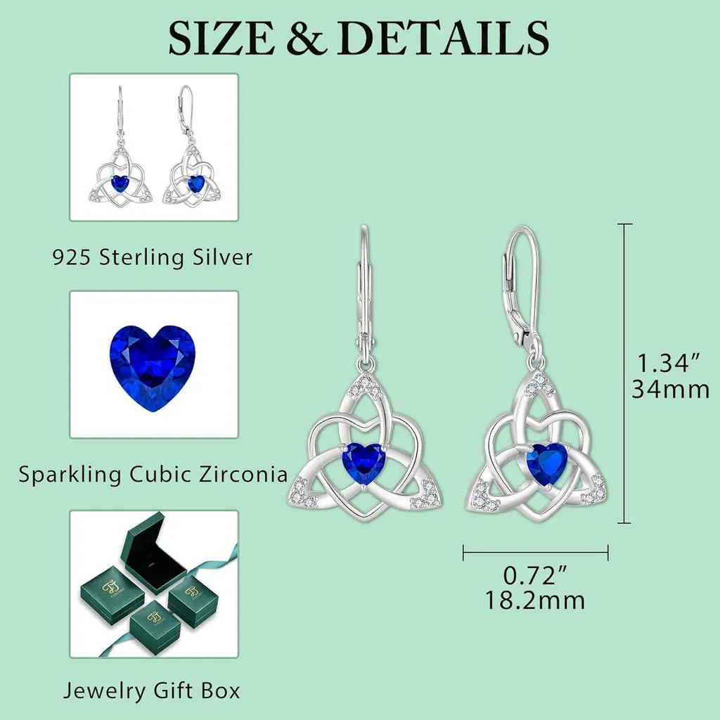 Boucles d'oreilles noeud celtique argent saphir hypoallergénique de luxe