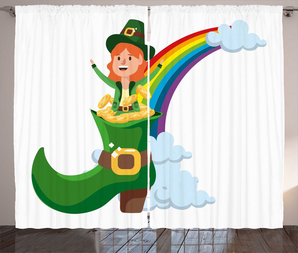 ABAKUHAUS Kobold Rustikaler Vorhang, Irish Man in Coin-Boot, Wohnzimmer Universalband Gardinen mit Schlaufen und Haken, 280 x 225 cm, Mehrfarbig