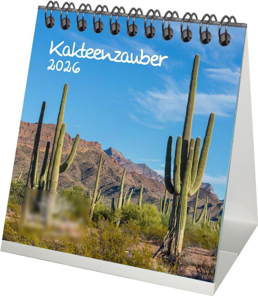 Kakteenzauber Tischkalender 10cm x 10cm für 2026 Kakteen und Blüten - Geschenkset Inhalt: 1x Kalender 1x Weihnachtsanhänger 1x Grußanhänger (g...