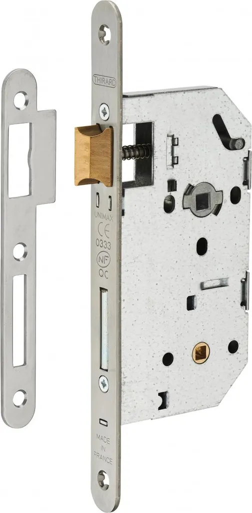 Serrure encastrable inox bouts ronds axe 50mm NF Thirard pour salle de bain