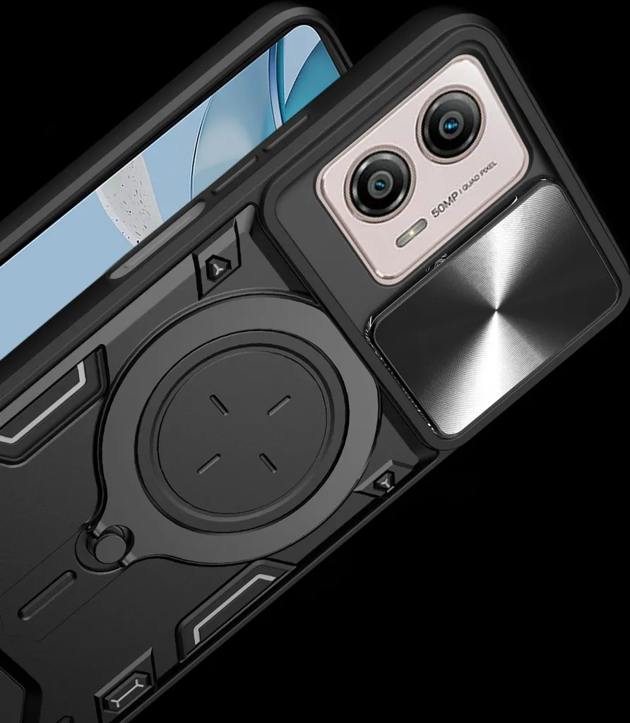 Custodia per Motorola Moto G53 Custodia resistente a doppio strato con copertura della fotocamera e supporto ad anello Viola - 7