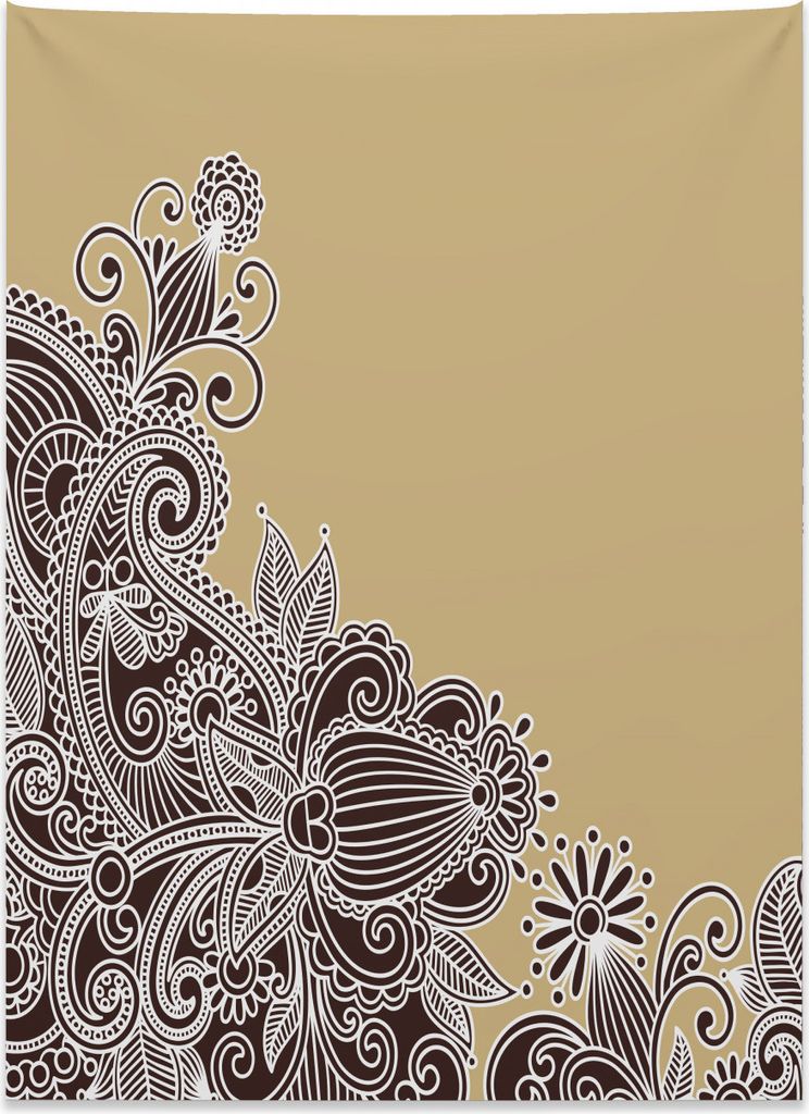 Abakuhaus Henna Wandteppich, Vintage-Stil-Doodle aus Weiches Mikrofaser Stoff Kein Verblassen Klare Farben Waschbar, 110 x 150 cm, Blasser Kaffee B...