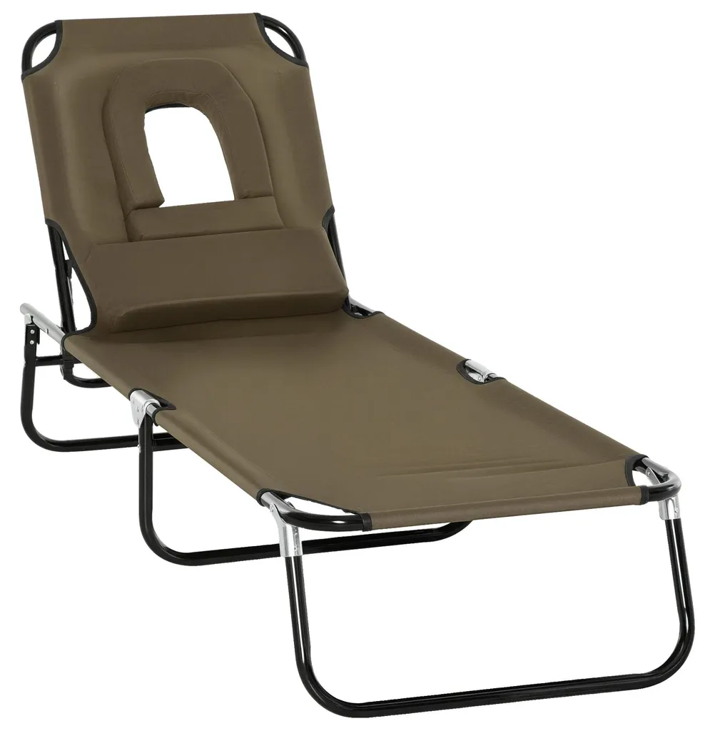 Chaise longue de jardin pliable chocolat, structure acier robuste L190