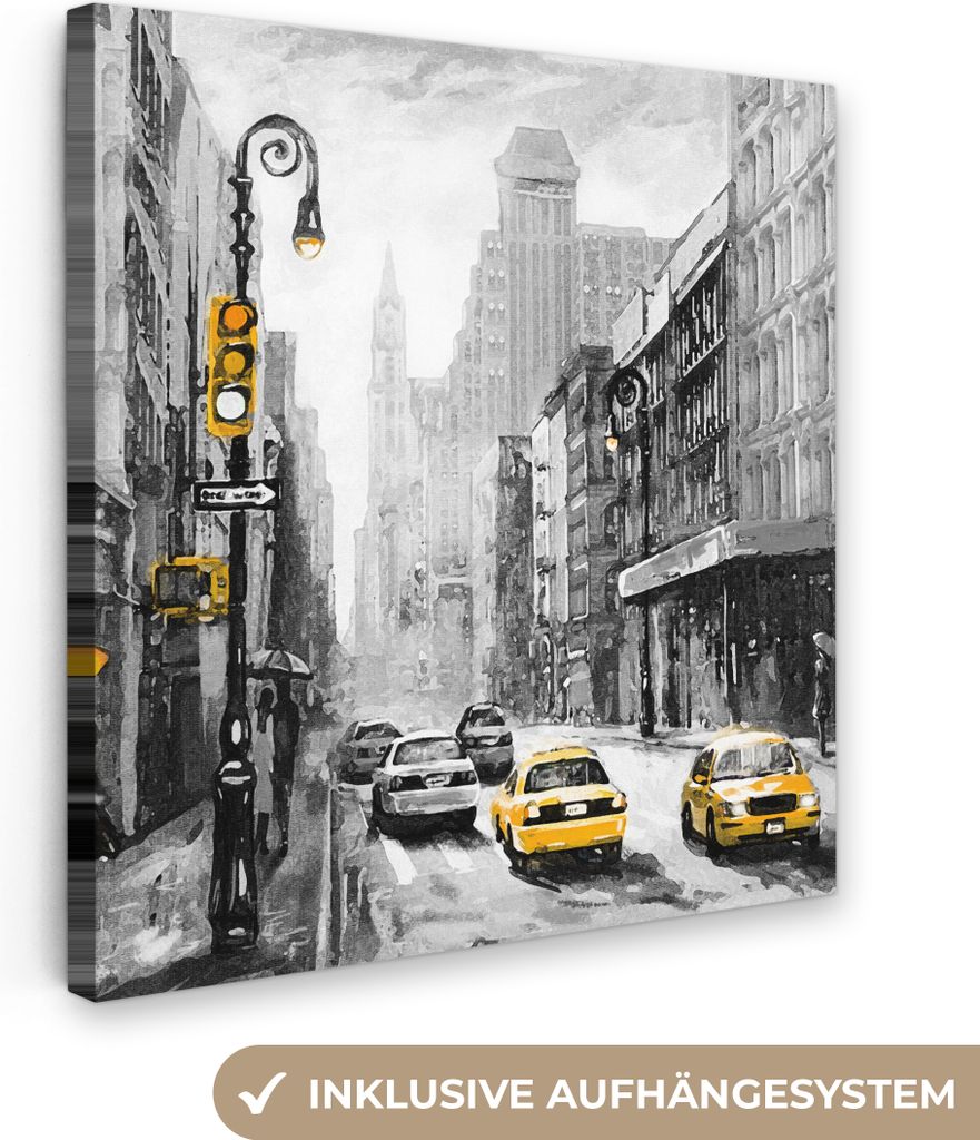 MuchoWow - Leinwandbilder - Gemälde - Ölfarbe - Stadt - Auto, Wandbild, Wanddeko Bilder Wohnzimmer, 20x20 cm