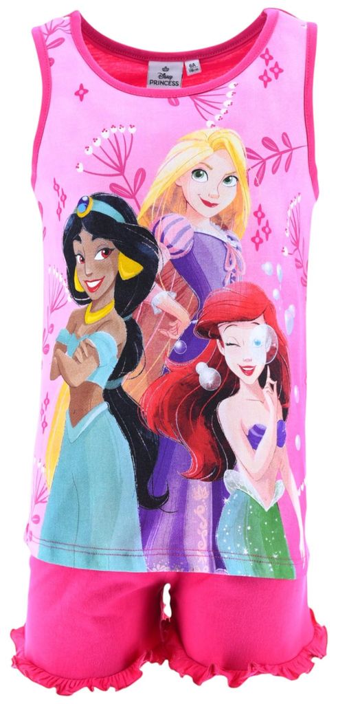 Schlafanzug kurz Disney Princess mit Rüschendetails Dunkelpink 116 cm