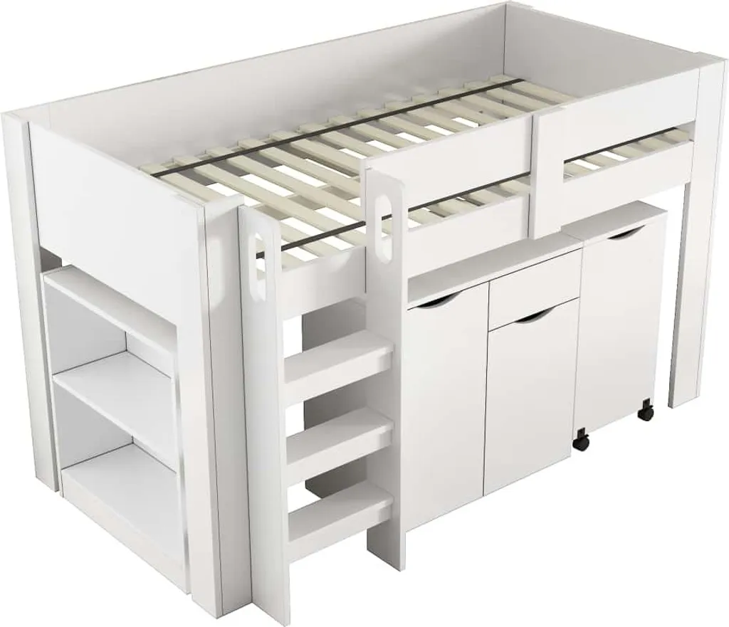 AIORBER Lit superposé 90x200 avec bureau et armoire en MDF blanc - 10