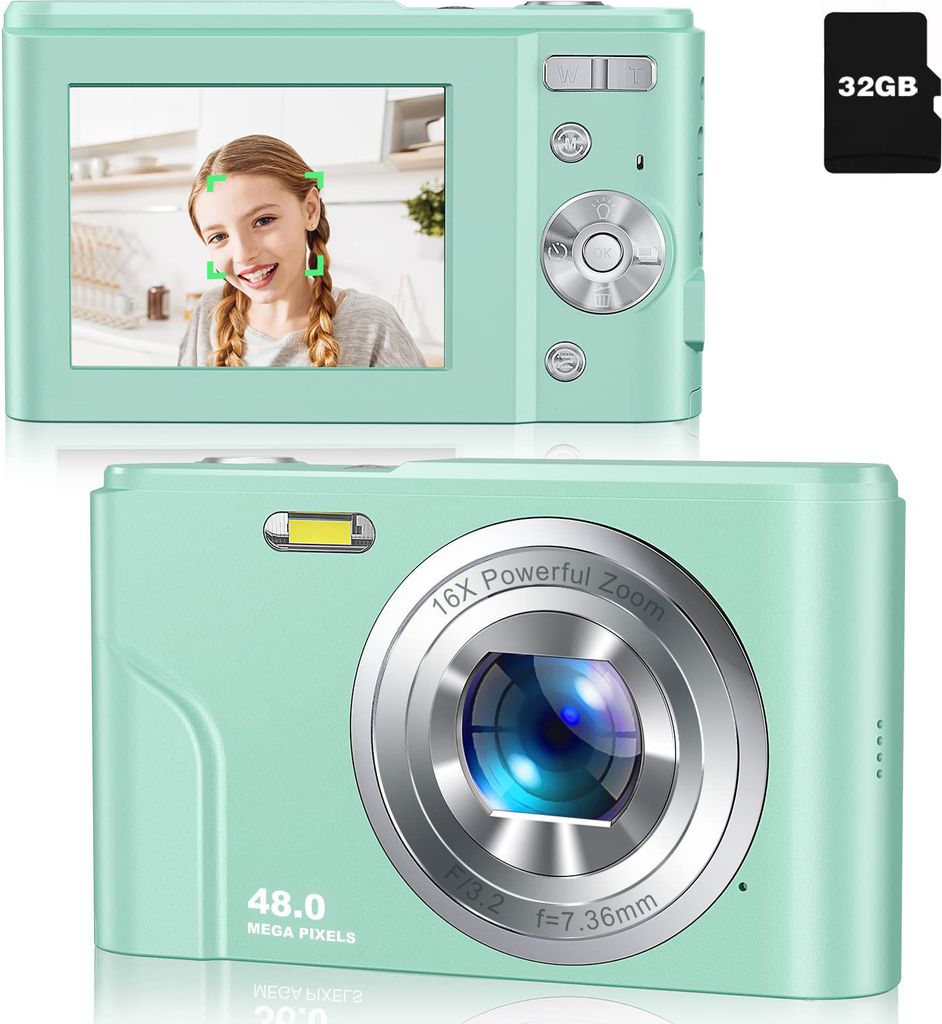 INF Digitalkamera 48MP 16x Zoom, HD-Display, 2.4" IPS-Bildschirm, 32GB Speicherkarte Grün