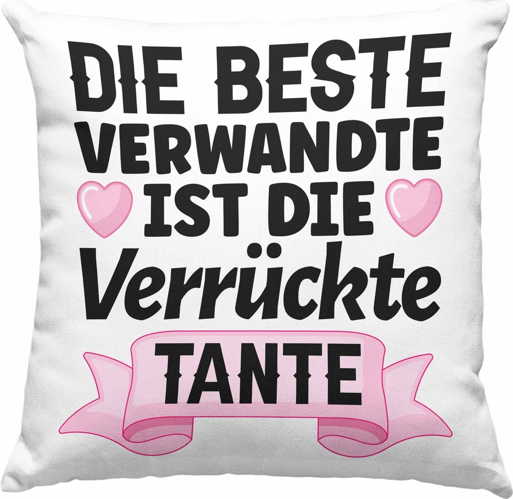 Trendation - Beste Tante der Welt Geschenk Deko-Kissen mit Füllung 40x40 mit Spruch für Tante Weihnachten Lieblings Verrückte Tante Coole Gesche...