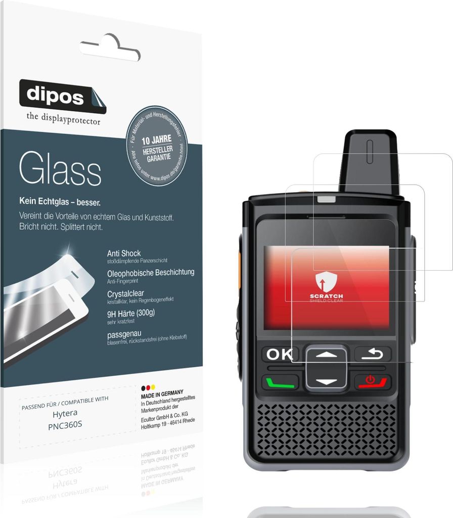 2x Schutzfolie für Hytera PNC360S - Anti-Shock 9H Folie dipos Glass Kunststoffglas