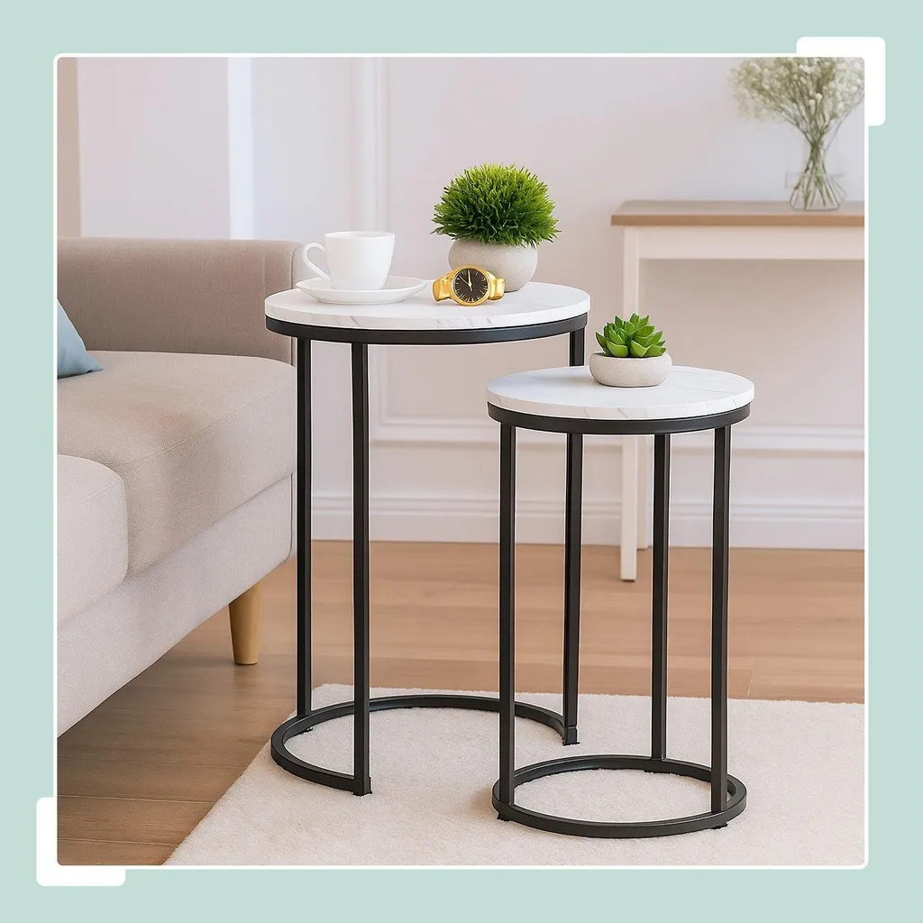 Lot de 2 tables gigognes marbre pour petit salon : gain de place garanti