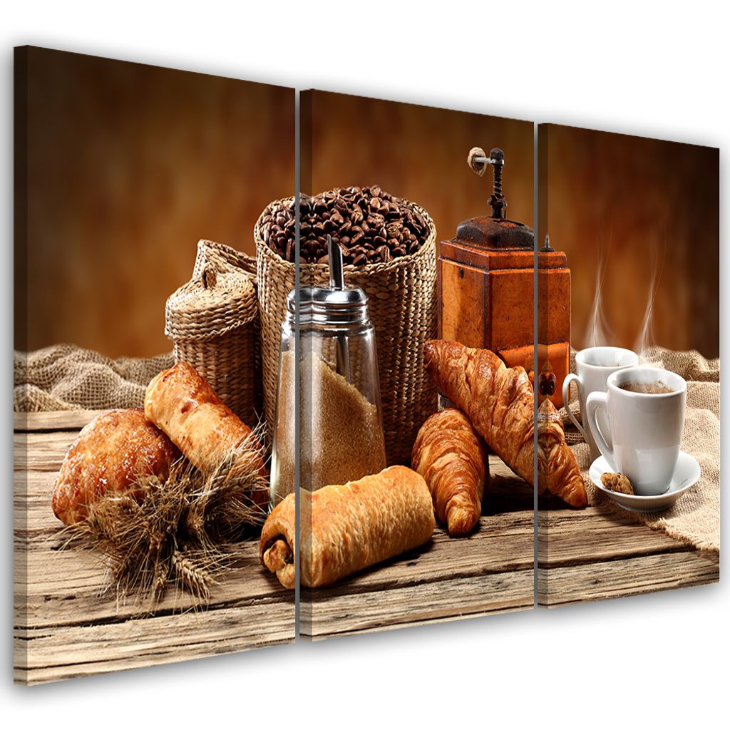 Triptychon auf leinwand lebensmittel & getränke - braun 150x100 cm Feeby braun wandbild bereit zum aufhängen