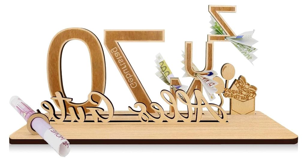Geldgeschenke zum 70. Geburtstag | 25x13x12cm | Geschenke aus Holz Dekoration, personalisierte Geldgeschenke | Geldgeschenk für Freunde, Familie, ...