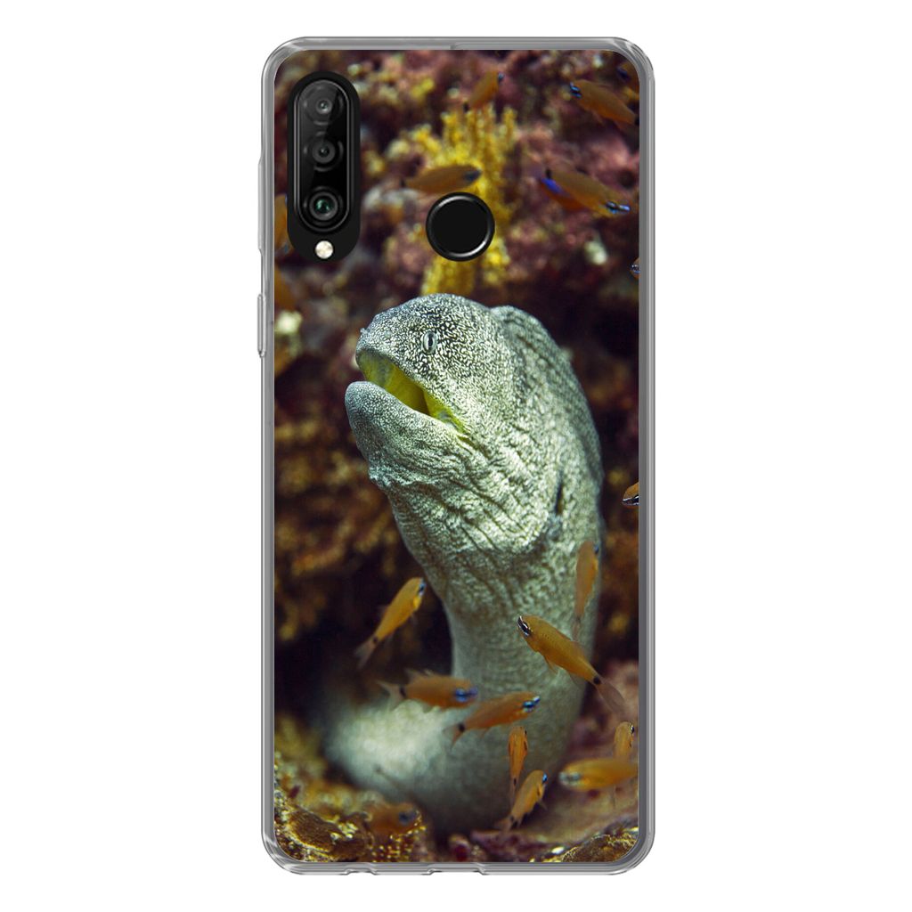 MuchoWow Handyhülle Schutzhülle Hülle für Huawei P30 Lite Fische - Korallen - Ozean Silikon Softcase Handy Hülle - Handyhülle