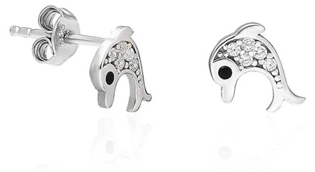 Boucles d'oreilles dauphin en argent 925 rhodié pour femme et enfant