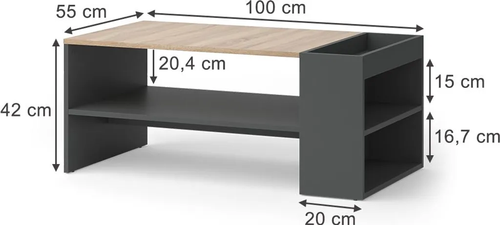 Table basse robuste avec étagères de rangement ouvertes Vicco Wido - 3