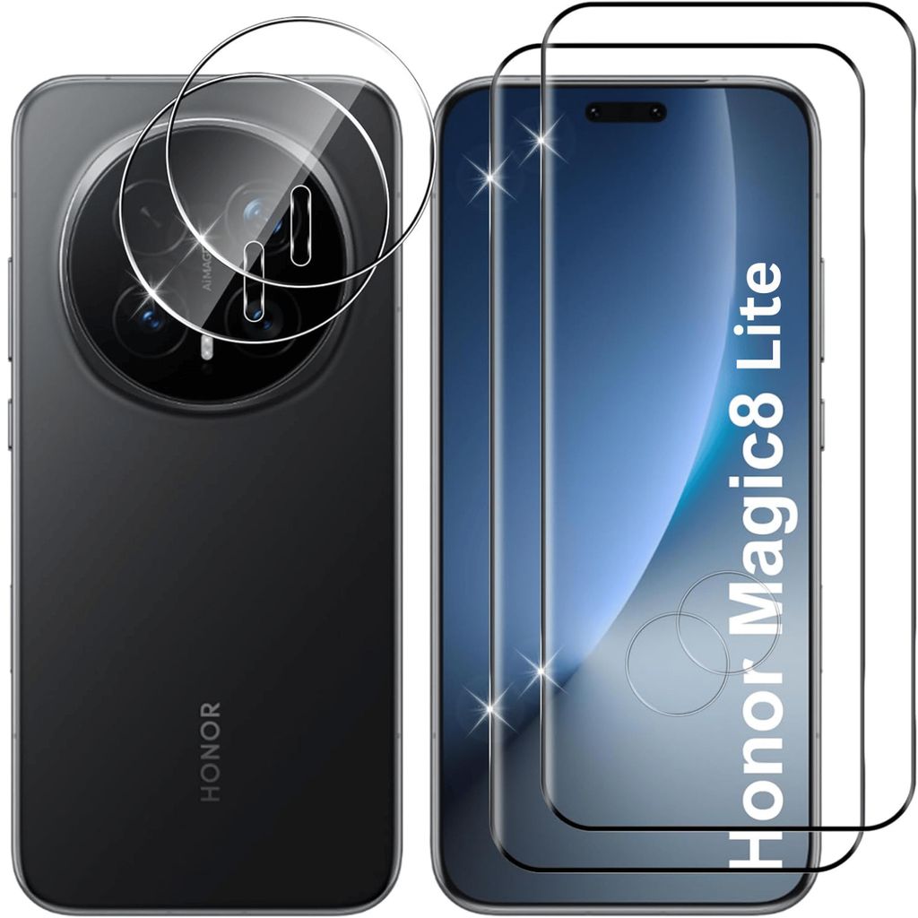2X Schutzglas für Honor Magic 8 Lite Panzerfolie Display Kamera Full 3D