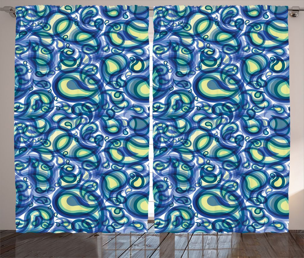 ABAKUHAUS Paisley Rustikaler Vorhang, Regentropfen Inspired Kunst, Wohnzimmer Universalband Gardinen mit Schlaufen und Haken, 280 x 245 cm, Blau un...