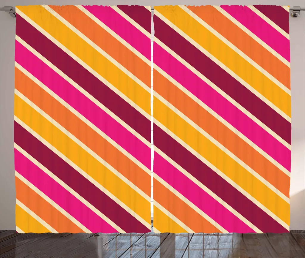ABAKUHAUS Tenda geometrica rustica, angolare in stile retrò, tenda con passanti e ganci per camera da letto, 280 x 175 cm, multicolore