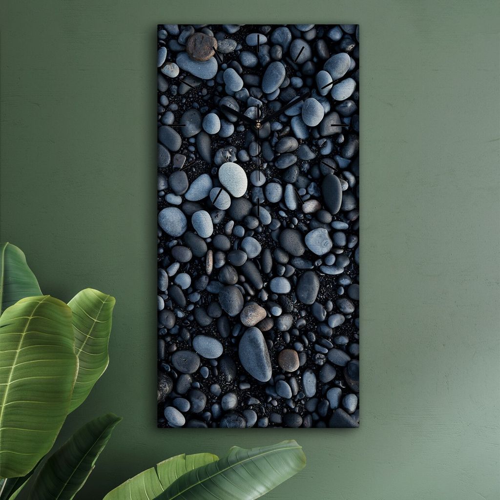 Wohnzimmer Leinwand Uhr Geräuschlos Küche 30x60 Natural, Steine, Motive, schwarze Zeiger