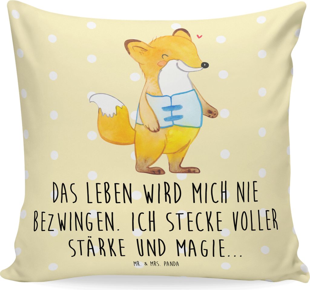 Mr. & Mrs. Panda Kissen 40x40 Fuchs Orthopädisches Korsett - Gelb Pastell - Geschenk, bedruckt, zier, Sofakissen, kuschelkissen